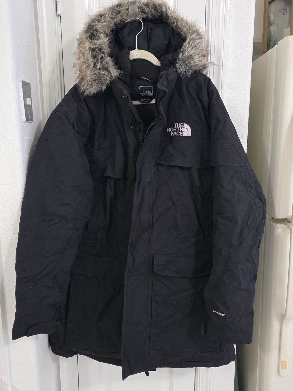 The North Face McMurdo Parka Goose Down Jacket Mens XXL Black Fur Hood HyVent